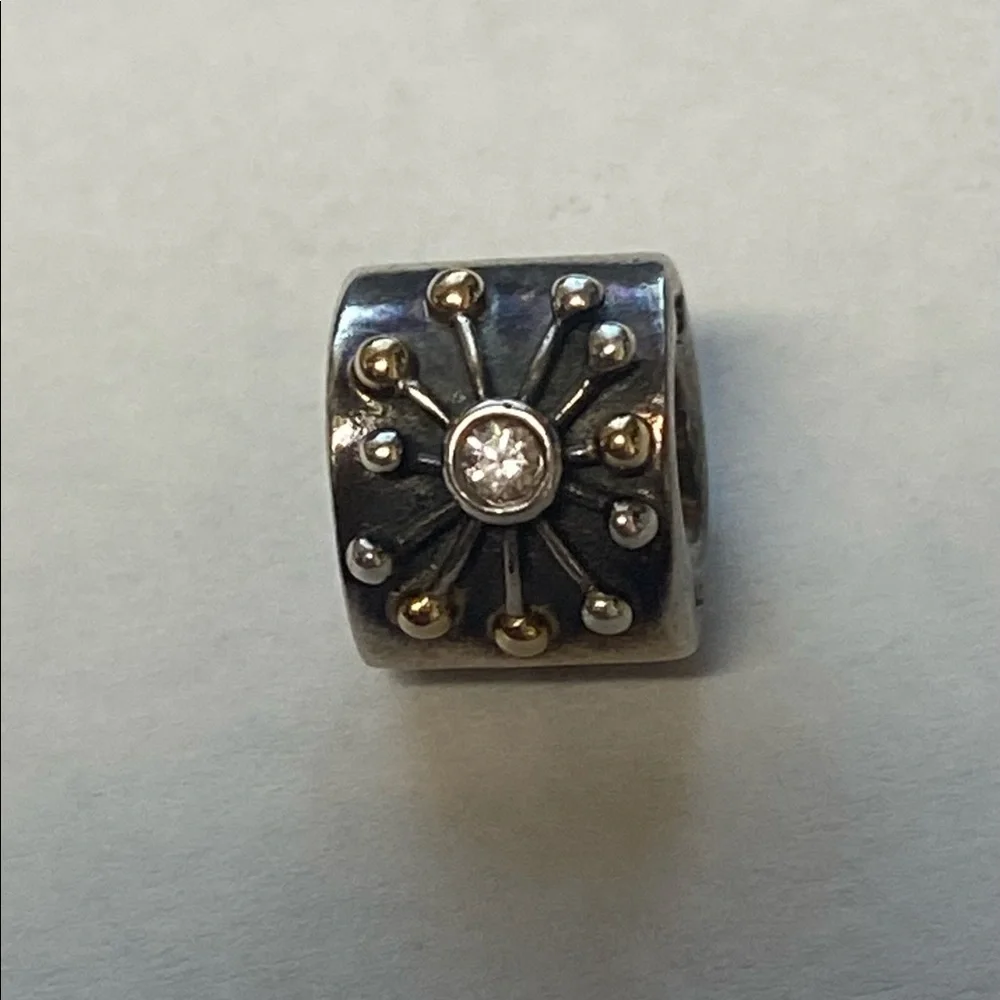 PANDORA DESERT STAR CHARM TWO TONE BEAD: SILVER WITH 14K GOLD #790188CZ - Picture 7 of 10